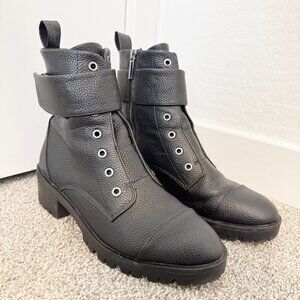 Karl Lagerfeld Paris Payson Lug Combat Moto Boots Heel Black Biker Winter Size 8